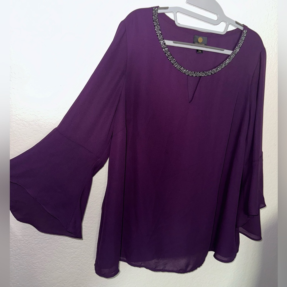 JM Collection Blouse Top, Sz Large Purple